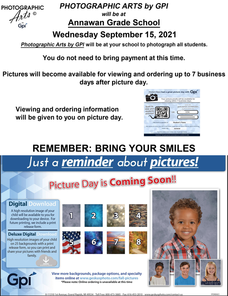 grade school picture day flier with all information