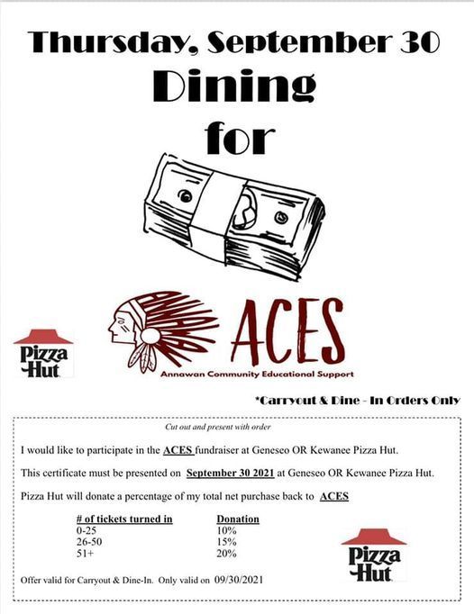 2021 - ACES Fundraiser - Pizza Hut - Sept 30 flier image