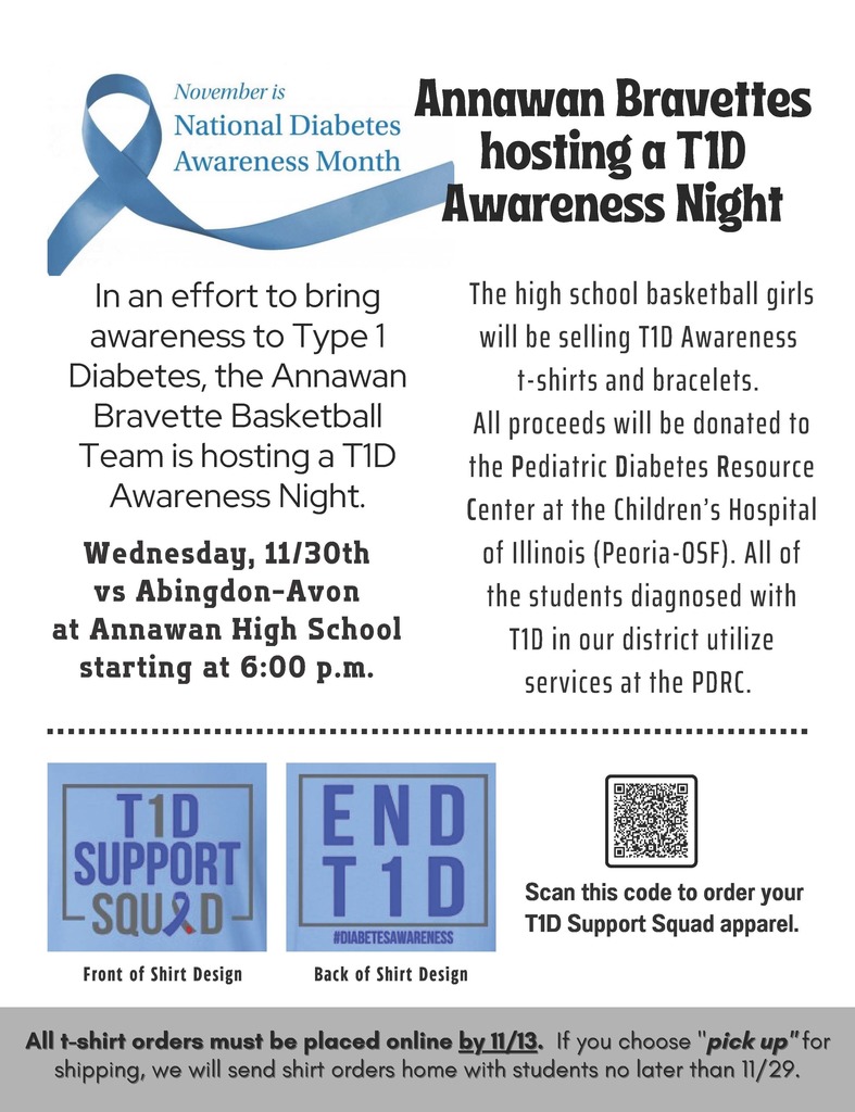Type 1 Diabetes Fundraiser HS Girls Basketball  Night Flyer - info about event and to order shirts