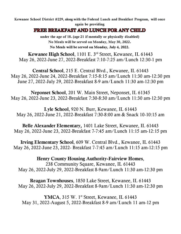 list of free lunch schools dates and times